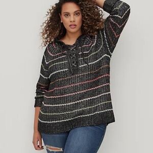 Torrid Chunky Yarn Rainbow Striped Sweater 1X